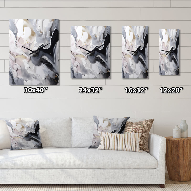 White And Grey Captivating Marble II - Abstract Marble Wall Clock, 40" H x 30" W x 1" D