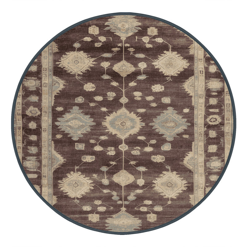 Machine Washable Overdyed Brown Area Rug, Round 6'