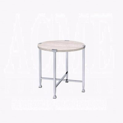 End Table Round Oak Finish Woodenen Top Living Room Furniture 1Pc Chrome Metal Frame Side Table