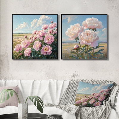 Pivoines à la ferme, bord V - art mural pivoines - art mural traditionnel pour le salon 2 pièces
