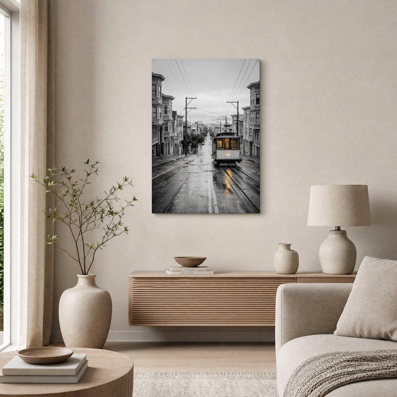 Art mural noir et blanc sur toile Wet Street, H 48 po x l 36 po