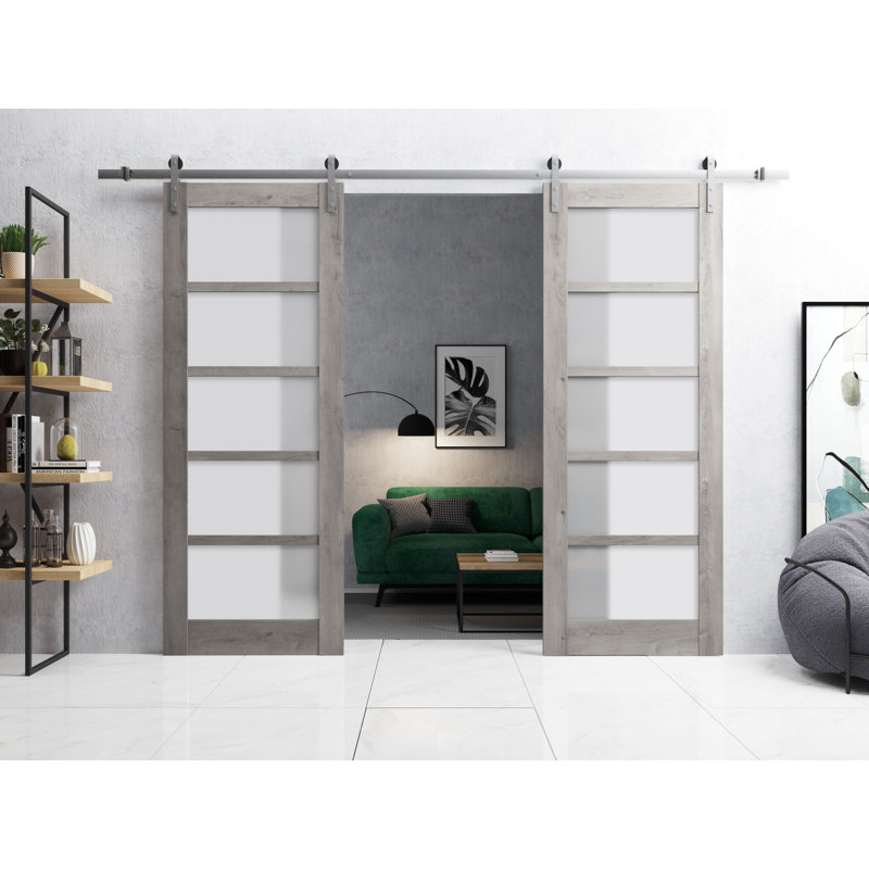 Panelled Wood Barn Door without Installation Hardware Kit, 84" x 84", Nebraska Grey