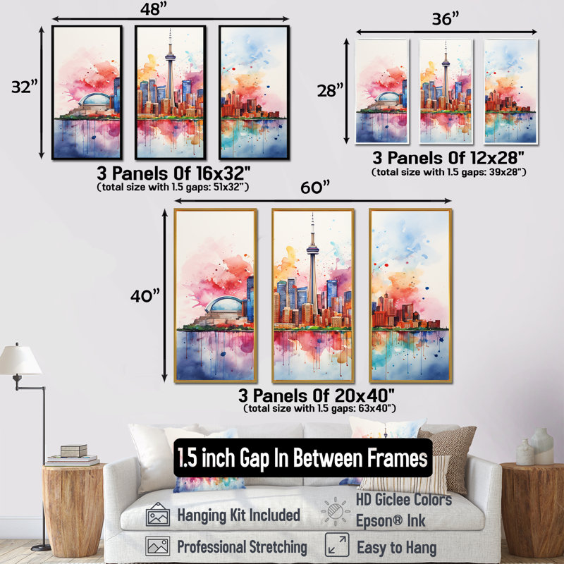 Cn Tower Toronto Cityscape Sunset - City Toronto, art mural, H 28 po x l 36 po x P 1 po, Cadre flottant noir