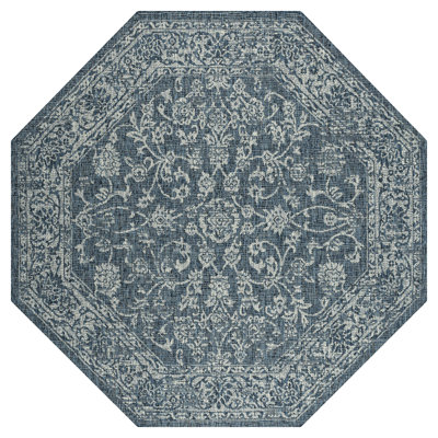 Leonora Bohemian Textured Weave Floral Teal/Gray Indoor/Outdoor Rug