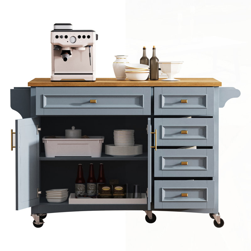 Versatile Kitchen Island With Drop Leaf, Embossed Texture, And Multiple Storage Options For Enhanced Organization And Functionality