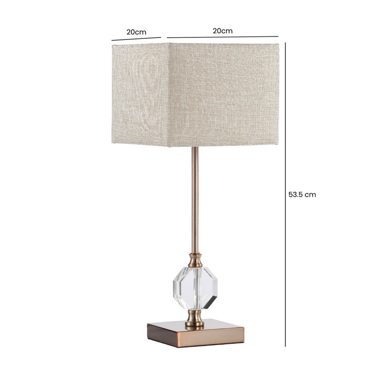 Abdias Crystal Table Lamp with Metal Base for Bedroom Furniture, Bedside Buffet Lamp with Linen Shade, Bronze, Cream