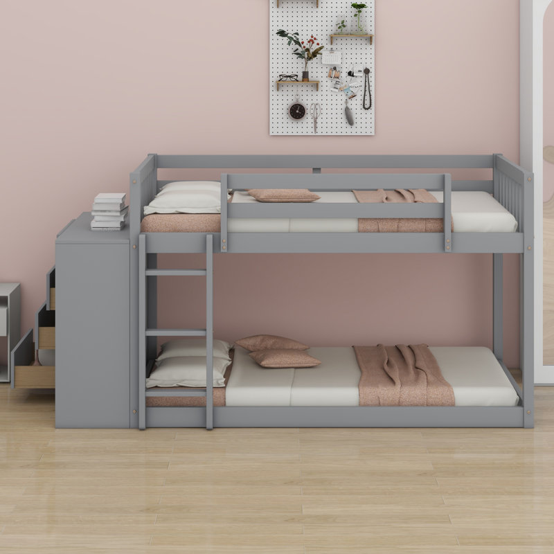 Lit superposé avec 4 tiroirs et 3 tablettes, Gris