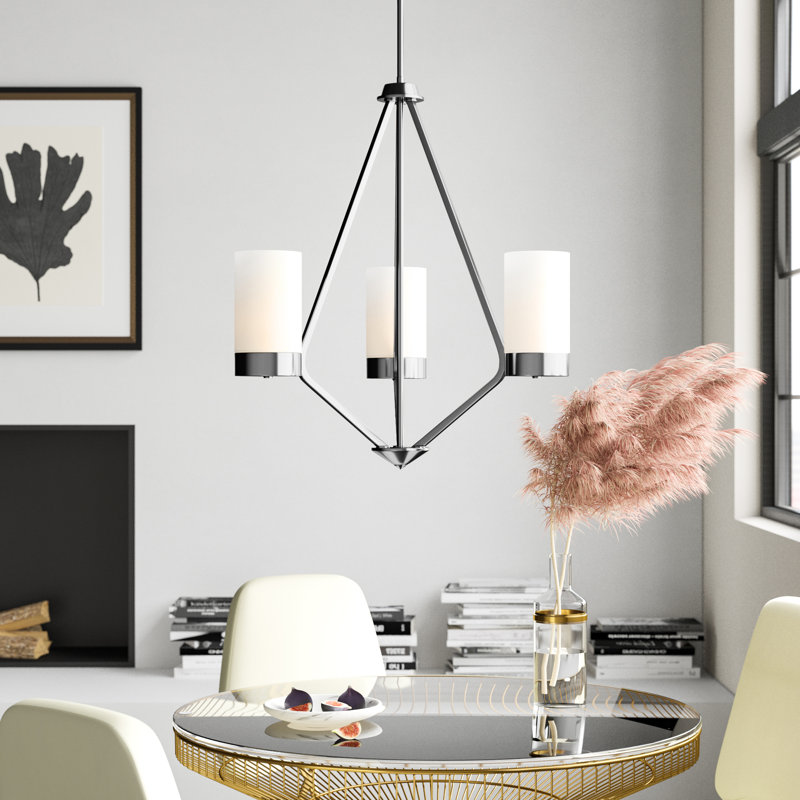 Lustre géométrique à 3 lumières, Chrome poli