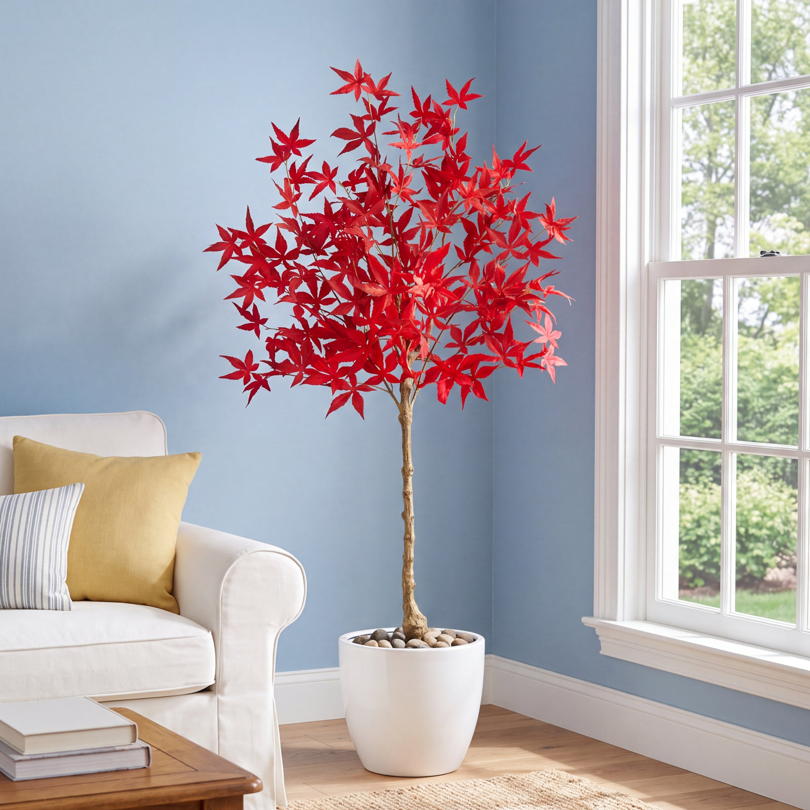 Faux Maple Tree in Freestanding, Orange, 48" H x 21" W x 16" D