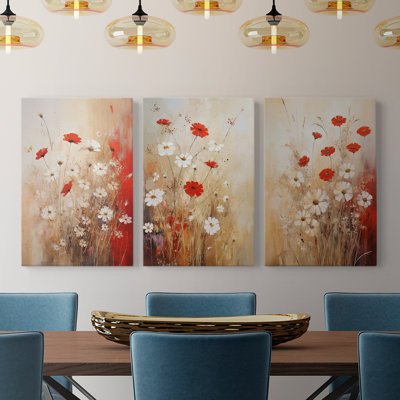 Floral Study Series CXVII -Set Of 3 Gallery Wrapped Canvas -Ready to Hang