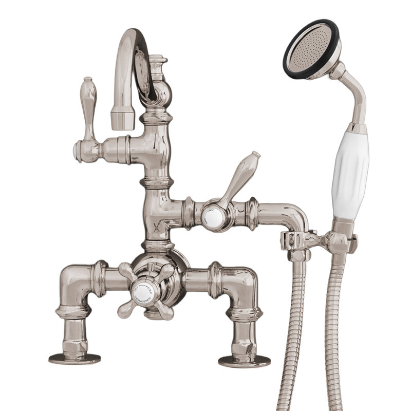 Robinet de baignoire thermostatique à fixation sur plateau avec douchette (P1015) par Strom Living, Nickel poli