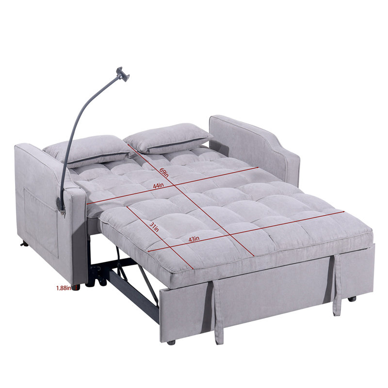 1 canapé-lit pliable multifonctionnel avec 3 longueurs différentes, canapé moderne, tissu en suède amélioré, dossier réglable, couleur avec port USB et support de téléphone rotatif