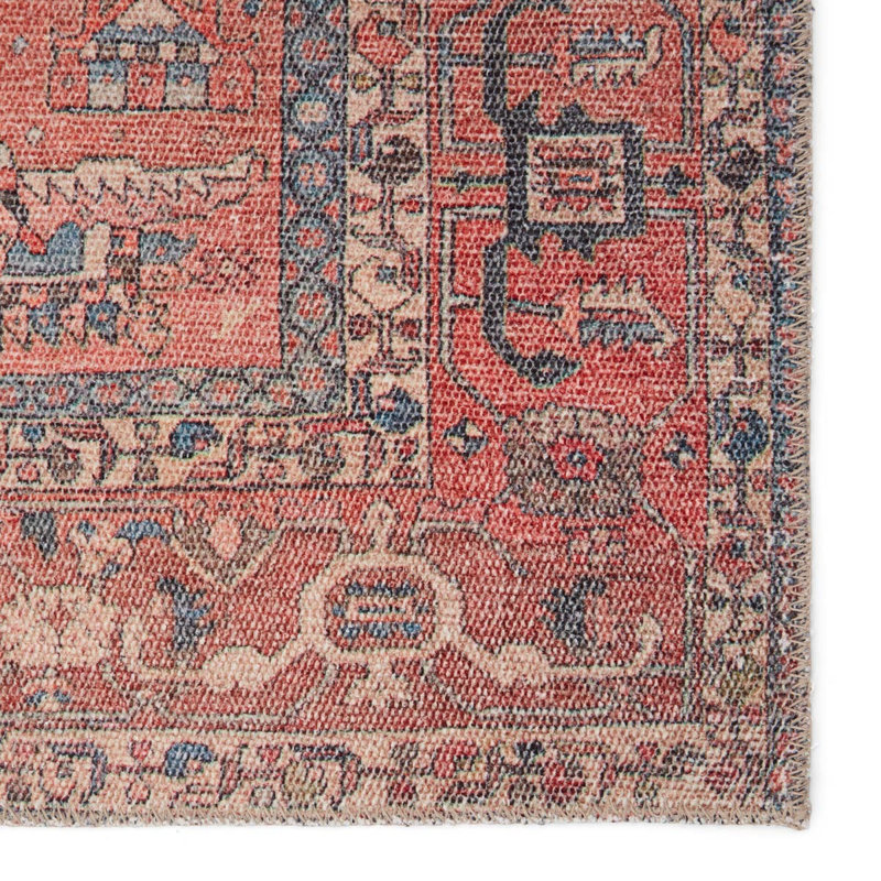 Machine Washable Brixey Oriental Red Area Rug, Rectangle 6' x 9'