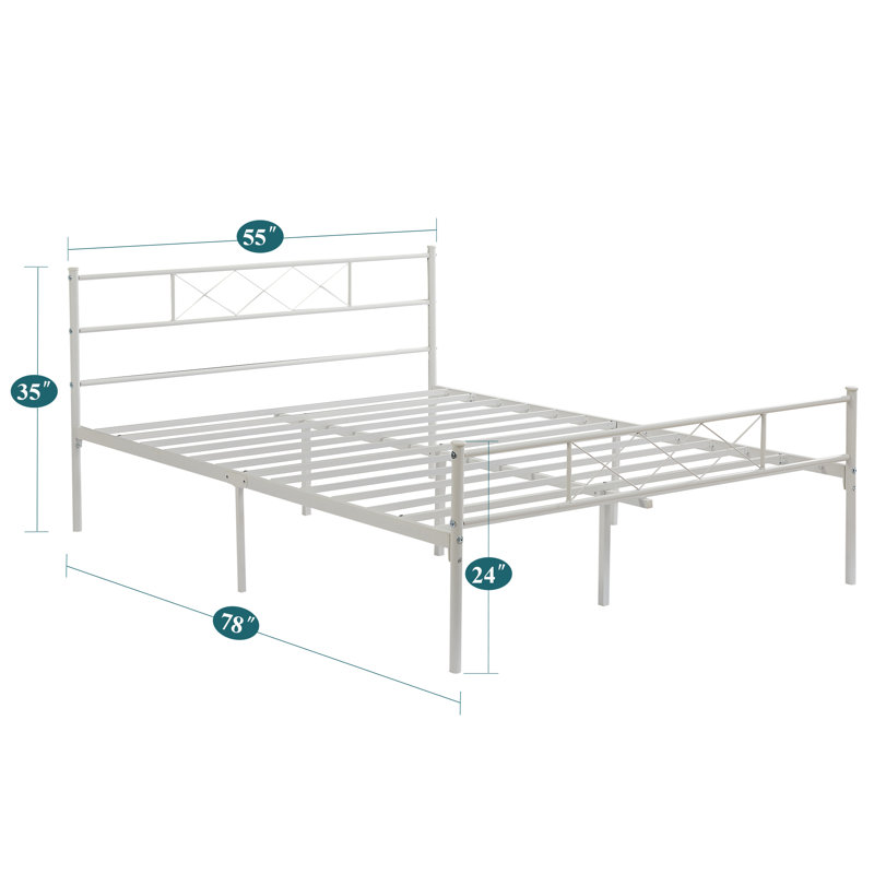 Full Size Bed Frame, Metal Bed with Headboard, Heavy-Duty Platform Bed, Mattress Foundation with Slats Support, No Box Spring Needed