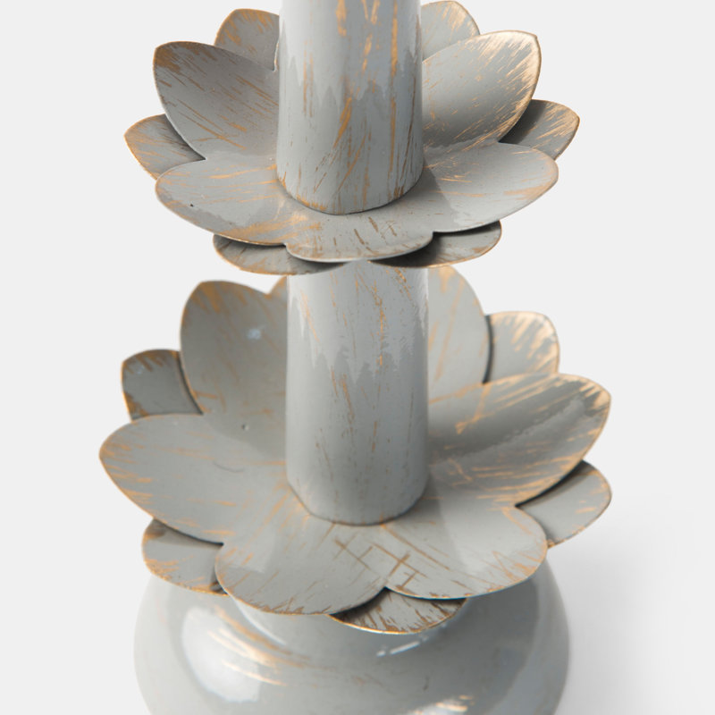 Mela Artisans Lotus Bloom Tapered Gray Candleholder, Gray