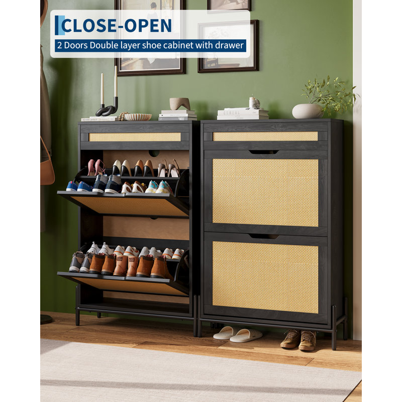 8 Pair Shoe Storage Cabinet, Black