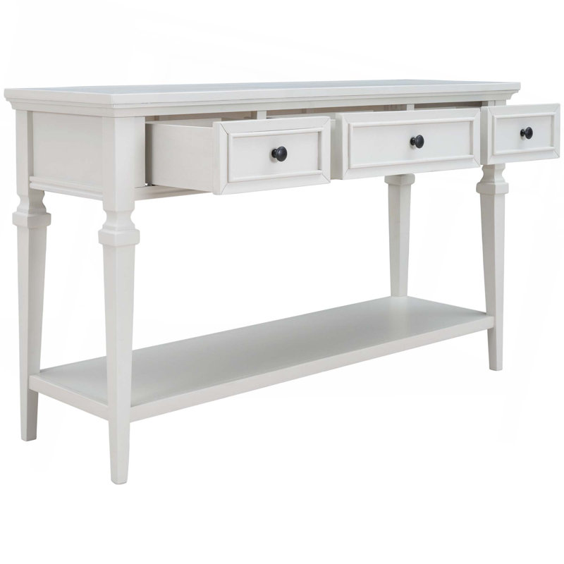 Classic Retro Style Console Table With 3 Top Drawers & Open Style Bottom Shelf, Antique White