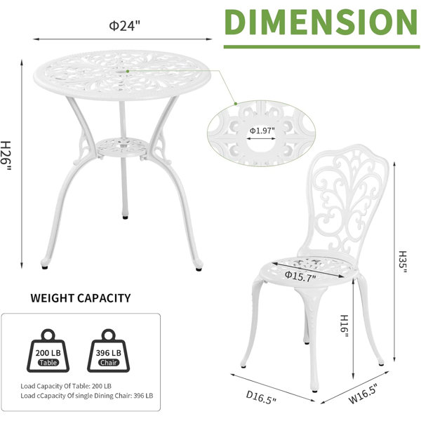 Astoria Grand 3 Piece Outdoor Cast Aluminum Bistro Set: Patio Table ...