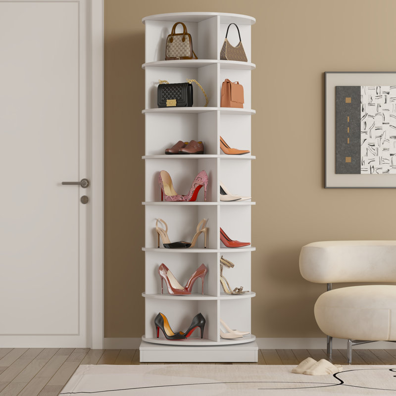360 Rotating Shoe Cabinet 7 Layers Holds Up To 28 Paris Of Shoes, White