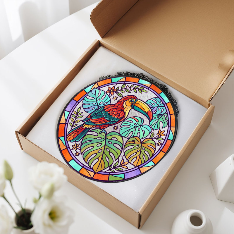 Panneau de vitrail Toucan Tropical - 7,8H, H 7,8 po