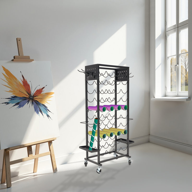 Chariot porte-rouleau mobile en vinyle 40 compartiments, Noir mat
