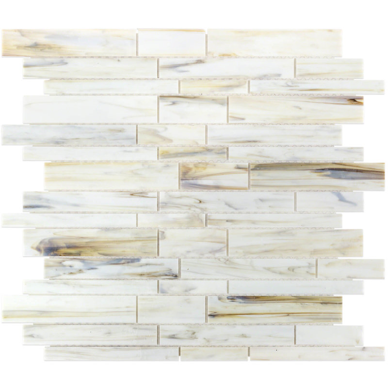 Matchstix Glass Linear Tile 12" x 12", Yellow/Gray
