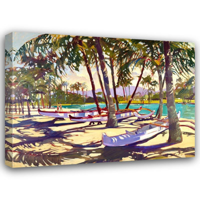  Hill, Darrell Gallery Wrapped Canvas Art Titled: Three Canoes and Palm Shadows