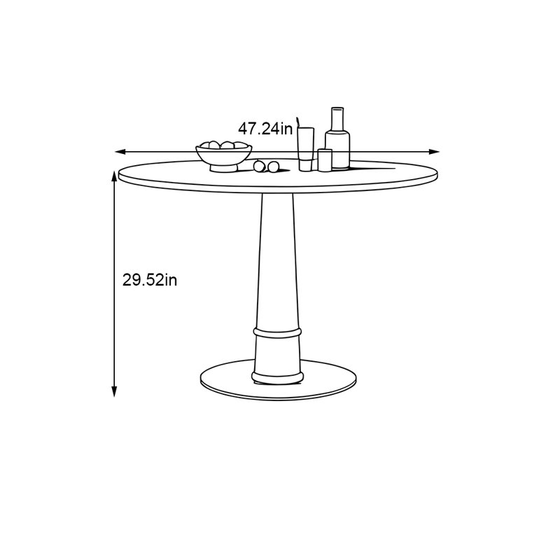 Ash solid wood round dining table, 29.52”H x 47.24”L x  47.24"W