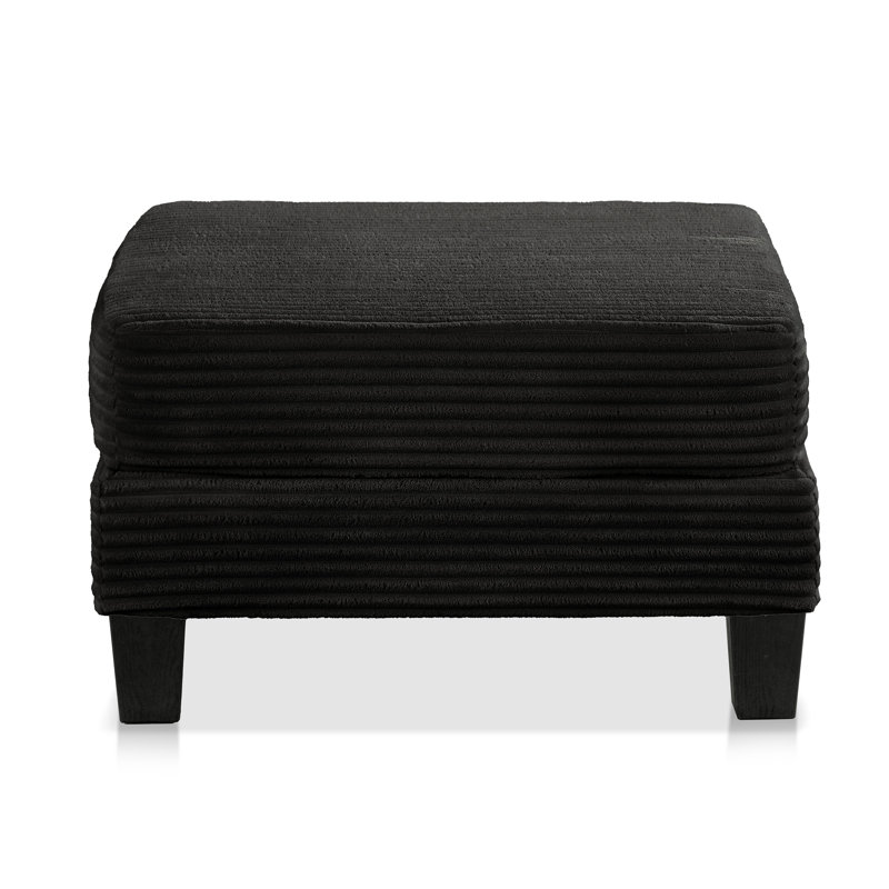 Luka Square Chenille Storage Ottoman, Black