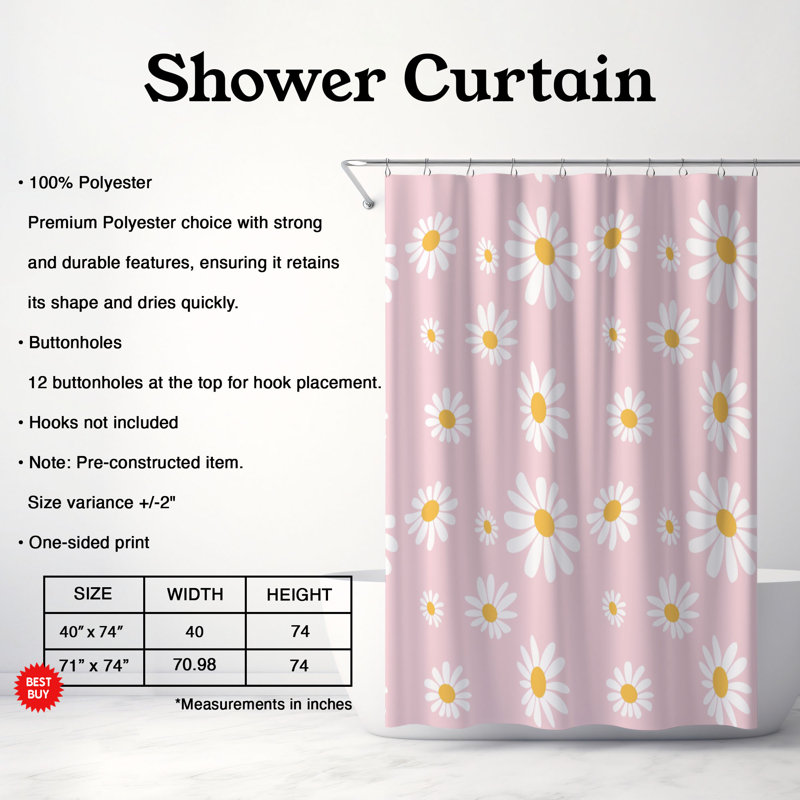 Rideau de douche standard 1 pièce Vintage Daisy, H 74 po x l 71 po