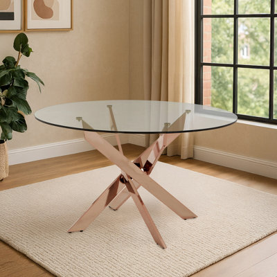 Ladson Round Glass Top Dining Table with Stainless Steel Base