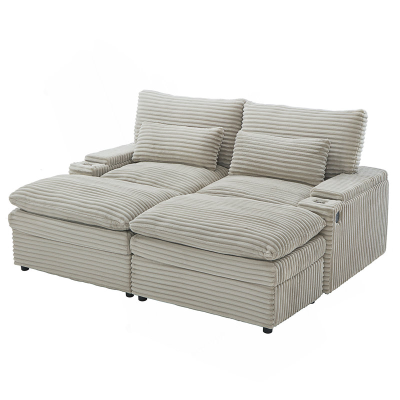 Loveseat Sofa 70.9" Free-Combined Sectional Convertible Sofa Bed With Storage Space, Two Movable Ottomans, Four USB Ports And Two Cup Holders