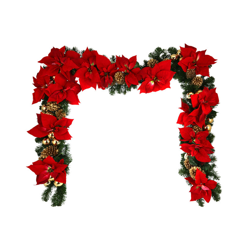 26" Holiday Poinsettia Wreath And 9' Garland