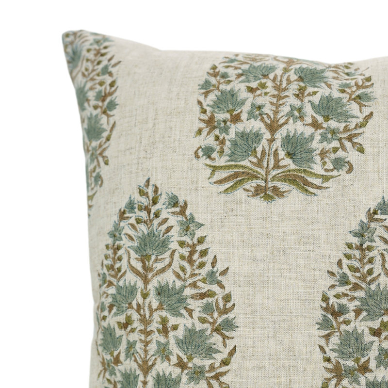 Coussin décoratif en lin viscoélastique vert clair fabriqué à la main Fabividine Kumud, 20 x 20 po, 20"H x 20"W, Light Green