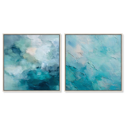 «Celeste Swirls Serenity pair», reproduction d'art sur toile par Art Remedy, cadre argenté, 30 x 30