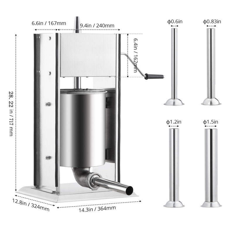 Machine à saucisses en acier inoxydable - Rapide / lente, facile à nettoyer, H 28,22 po x l 14,3 po