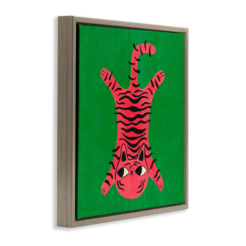 «Funky Retro Cat» par Carrie Cantwell, Cadre flottant orme Montalcino, H 18 po x l 18 po