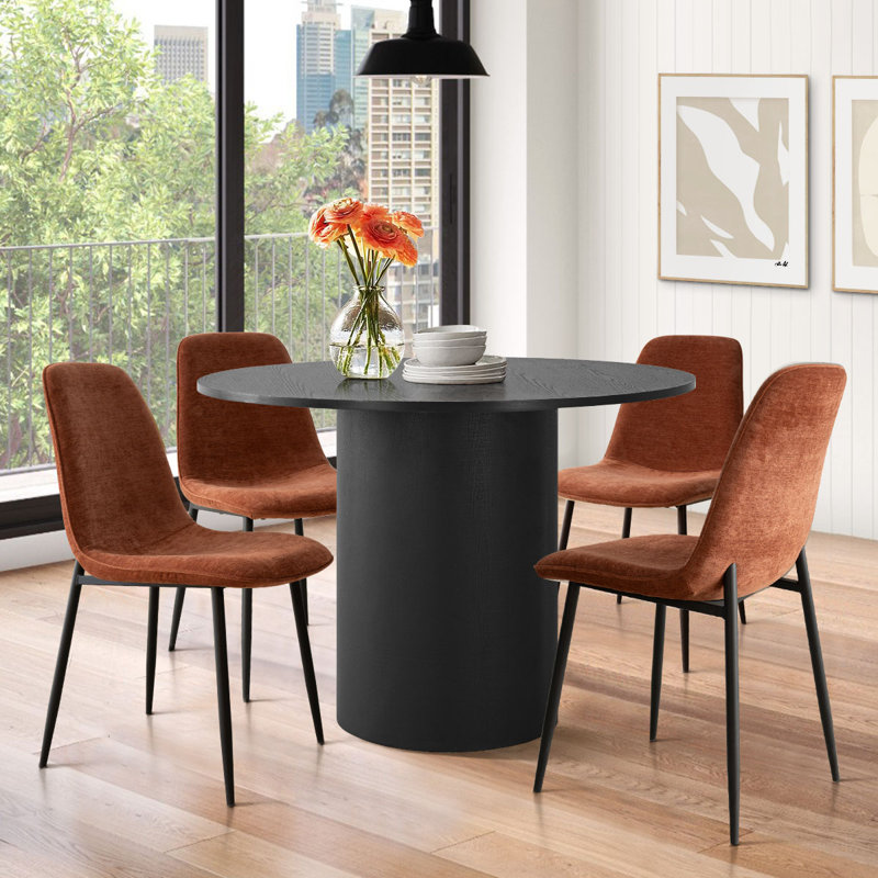 Ensemble de table de salle à manger 4 personnes Folmar avec table ronde de 41,5 po et 4 chaises rembourrées en chenille