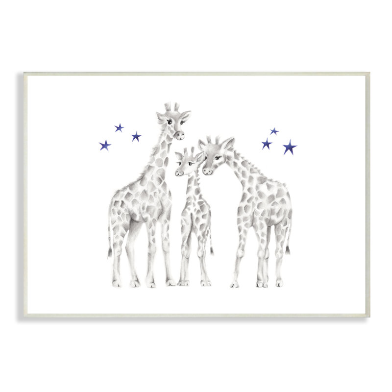 Girafe, graphite, dessin sur toile, H 10 po x l 15 po, Plaque murale