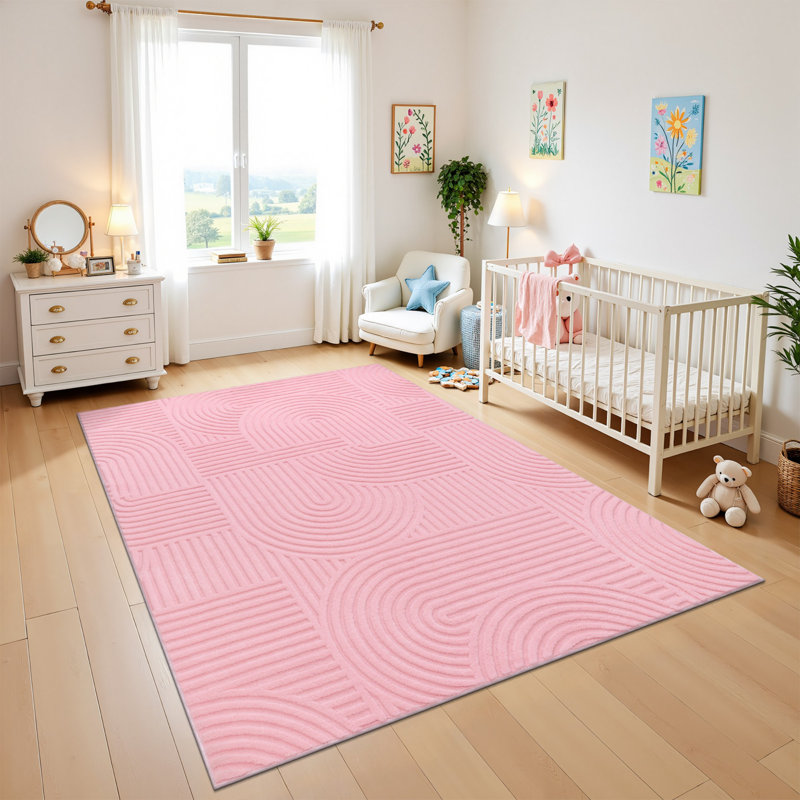Machine Washable Non-Slip Oriental Area Rug Pink, Rectangle 5' x 7', Pink