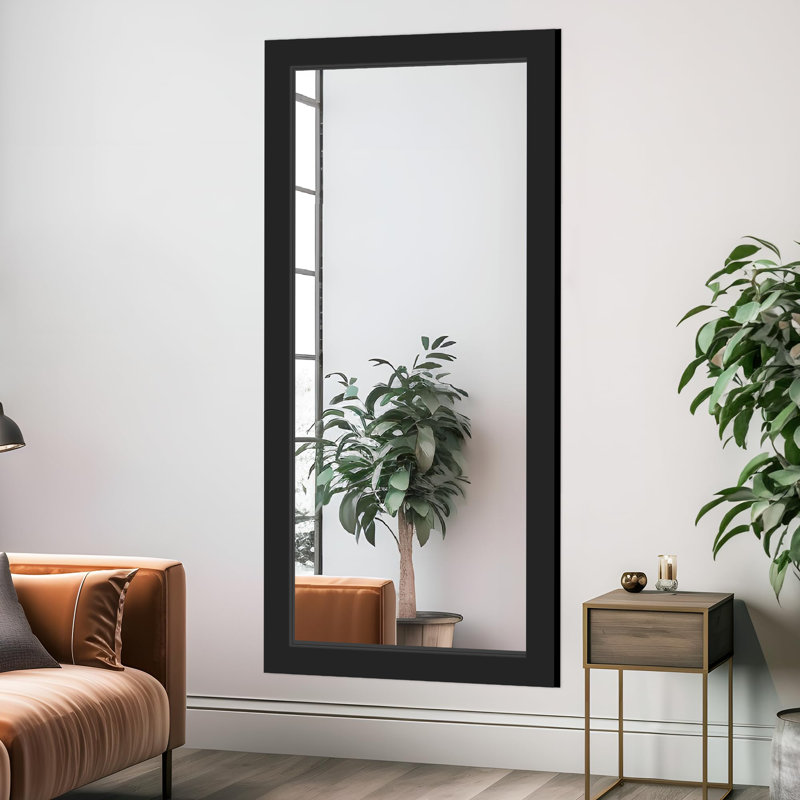 Wooden Frame Flat Mirror, Black, 65" x  30"