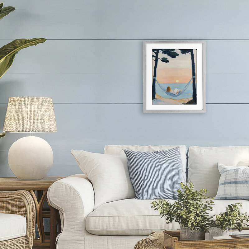 «Reading At Sunset in Hammock», impression sous verre encadrée, design par The Prints Vibe, 16 x 13
