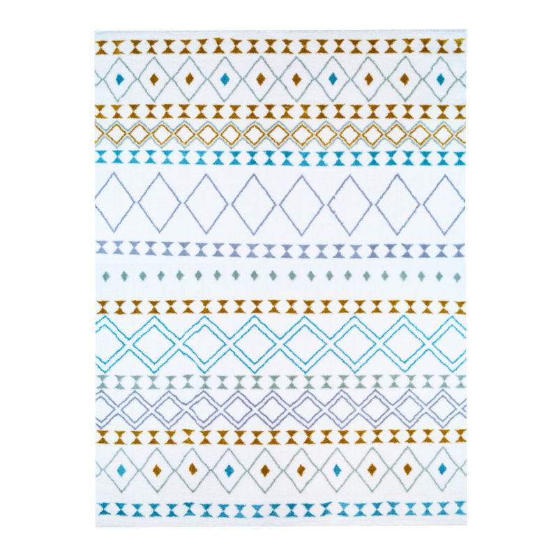 Tapis géométrique blanc / bleu Allensville, Rectangle 3 pi 4 po x 5 pi