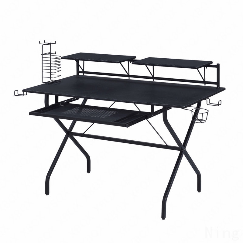 Bureau d'ordinateur noir avec plateau pour clavier noir
