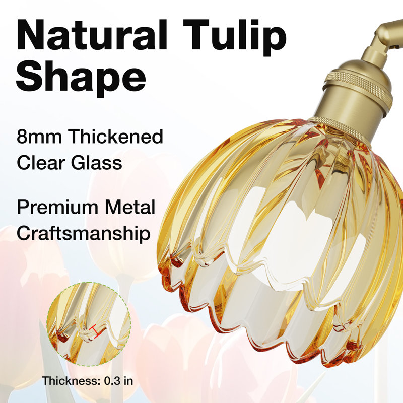 Wall Sconce Adjustable Steel Arm with Tulip Glass Shade Bedroom & Living Room Wall Light Decorative for Hallway, Lounge & Dining Rooms