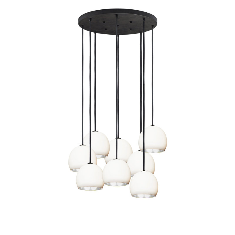 Lustre géométrique à 8 lumières Leaf, Noir, Blanc / argenté, H 100 po x l 22 po x P 22 po