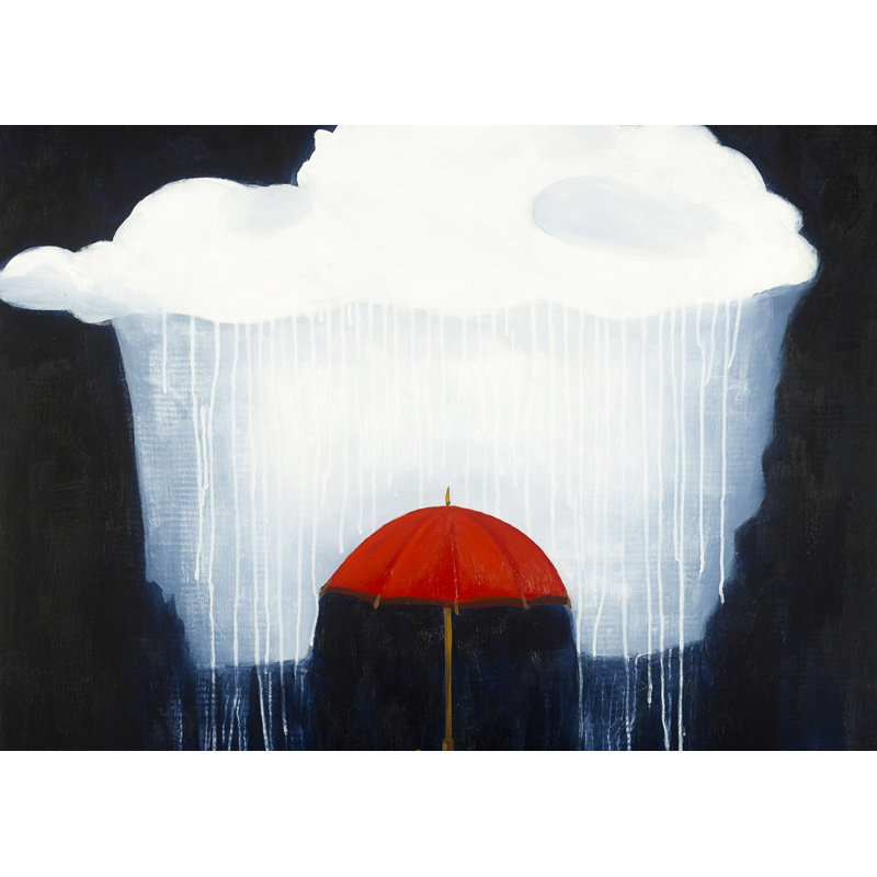 Parasol sous une pluie battante - Toile encadrée rouge romantique