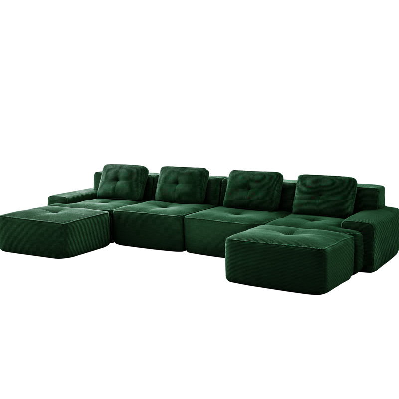  Canapé modulaire moderne en velours côtelé de forme moderne en U avec 2 roulettes, conception ergonomique, base antidérapante, sans assemblage, passepoil perlé, glissade de conception pour le salon