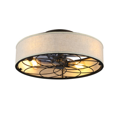 20"  Low Profile Fabric Farmhouse Bladeless Ceiling fan With Remote Control,Low Profile Modern Enclosed Ceiling Fans with Reversible Motor For Living room, Bedroom,Kitchen--NOT INCLUDED BULBS