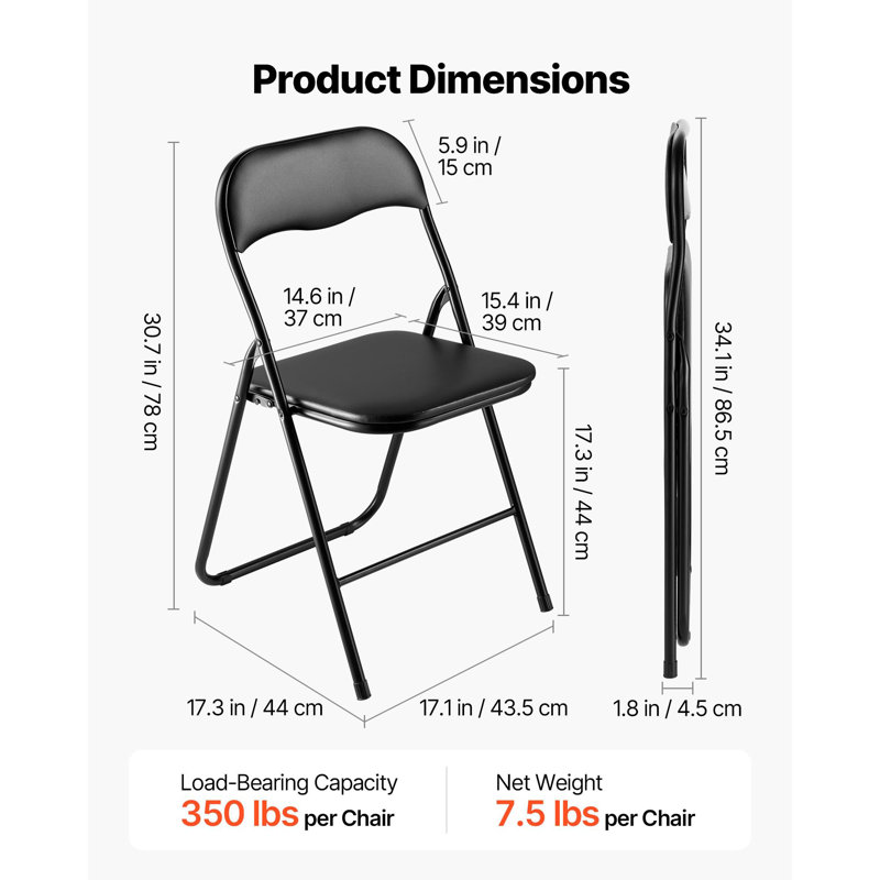 Folding Chairs Portable Leather Chairs with Padded Cushion Black
